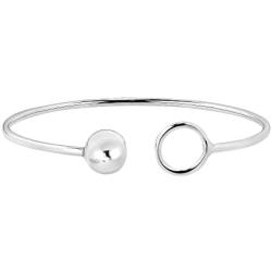 AeraVida Modern Circle and Ball Open Wrap .925 Sterling Silver Cuff Bangle Bracelet
