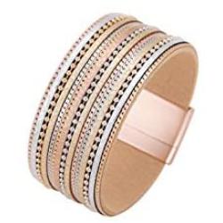 Wrap Leather Magnetic Buckle Chain Bracelets for Women Girls Bangle Jewelry Clasp Handmade Wristbands Gift