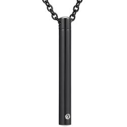 Cylinder Bar Urn Necklaces for Women Men - Stainless Steel Cremation Pendant Necklace for Memorial Ashes Jewelry with Cubic Zirconia