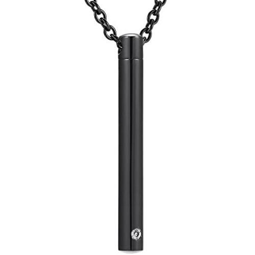 Cylinder Bar Urn Necklaces for Women Men - Stainless Steel Cremation Pendant Necklace for Memorial Ashes Jewelry with Cubic Zirconia