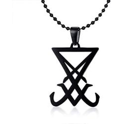 MEALGUET Stainless Steel Goth Gothic Witch Seal of Lucifer Sigil of Lucifer Satan Satanic Symbol Pendant Necklace,24'' Chain