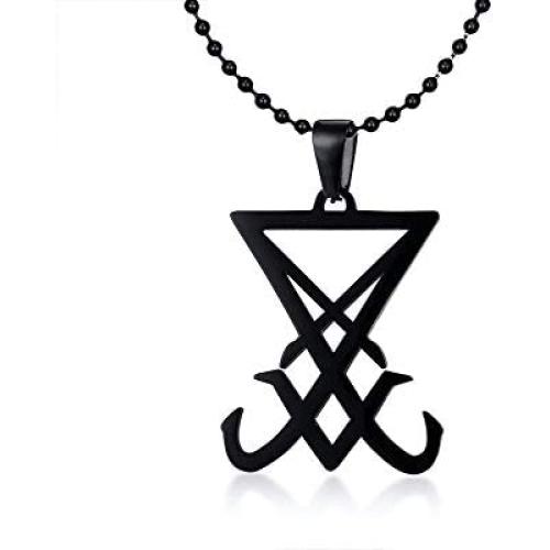 MEALGUET Stainless Steel Goth Gothic Witch Seal of Lucifer Sigil of Lucifer Satan Satanic Symbol Pendant Necklace,24'' Chain