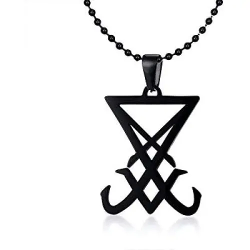 MEALGUET Stainless Steel Goth Gothic Witch Seal of Lucifer Sigil of Lucifer Satan Satanic Symbol Pendant Necklace,24'' Chain