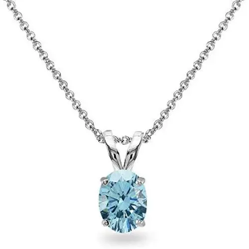 Sterling Silver 8x6mm Oval-Cut Solitaire Pendant Necklace Made with Swarovski Crystals Sterling Silver 8x6mm Oval-Cut Solitaire Pendant Necklace Made with Swarovski Crystals