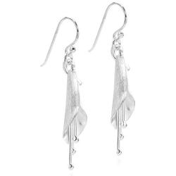 Captivating Flower Pod Calla Lily Floral .925 Sterling Silver Dangle Earrings
