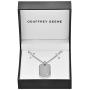 Geoffrey Beene Stainless Steel Mens Engravable Dog Tag Pendant Box Chain Necklace with Cubic Zirconia Stone