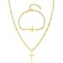 EDFORCE Stainless Steel Womens Mens 20 inch Figaro Link Chain Cross Necklace and Matching Bracelet, 20''