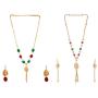 Efulgenz Indian 14 K Gold Plated Red Green Faux Ruby Emerald Pearl Beads Strand Neckalce Earrings Set Fashion Costume Jewelry