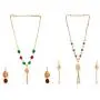 Efulgenz Indian 14 K Gold Plated Red Green Faux Ruby Emerald Pearl Beads Strand Neckalce Earrings Set Fashion Costume Jewelry