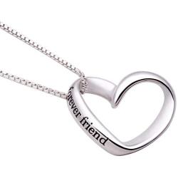 ALOV Jewelry Sterling Silver Forever Friend Love Heart Pendant Necklace
