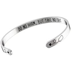 Nurse Bracelet - RN Gifts - Stainless Steel Bangle for Women – Silver cuff with stethoscope - inspirational mantra daily reminder – Christmas Birthday or Graduation gift