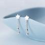 Tiny Star Ball Chain Drop Dangle Sterling Silver Earrings for Women Teen Girls 925 White Gold Plated Cartilage Hypoallergenic Polish Pentagram Dangling Cute Holiday Jewelry Daughter Gift