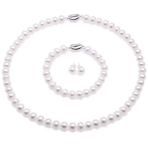 JYX Freshwater Pearl Necklace Set 11-12mm White Pearl Necklace Bracelet and Earrings Jewelry Set JYX Freshwater Pearl Necklace Set 11-12mm White Pearl Necklace Bracelet and Earrings Jewelry Set