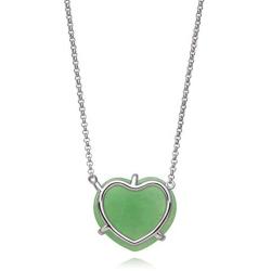 Belacqua Sterling Silver Natural Jade Heart Necklace for Women