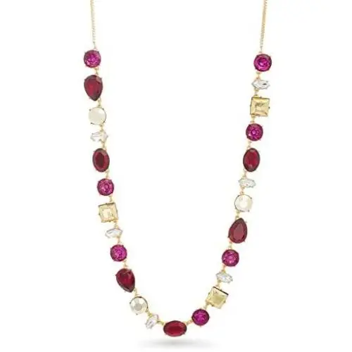 CATHERINE MALANDRINO Yellow Gold-Tone Statement Red Rhinestone Station Box Chain Slider Necklace for Women CATHERINE MALANDRINO Yellow Gold-Tone Statement Red Rhinestone Station Box Chain Slider Necklace for Women