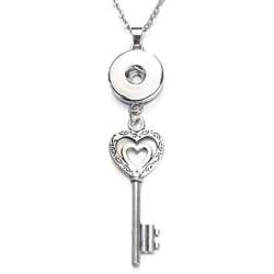 Key Pendant Snap Charm Necklace Stainless Steel 24 Inch