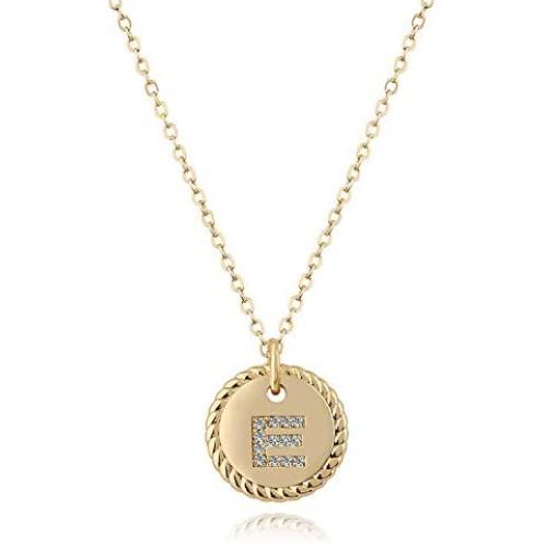 Fettero Disc Necklace Gold Initial Diamond CZ Pave Letter Coin Pendant Dainty Chain 14K Gold Plated Minimalist Simple Boho Personalized Jewelry Gift for Women