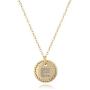 Fettero Disc Necklace Gold Initial Diamond CZ Pave Letter Coin Pendant Dainty Chain 14K Gold Plated Minimalist Simple Boho Personalized Jewelry Gift for Women