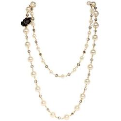 Fashion Jewelry Designer Bridal and Chic Long Imitation Pearl Clover Flower Strand Necklace for Women