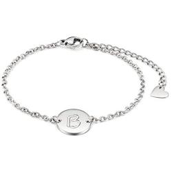 THREE KEYS JEWELRY Rose Gold Initial Bracelet for Girls Gifts Stainless Steel Dainty Coin Name Initial Charm Bracelet Alphabet Letter Pendant Silver Initial Bracelets for Women with Initial