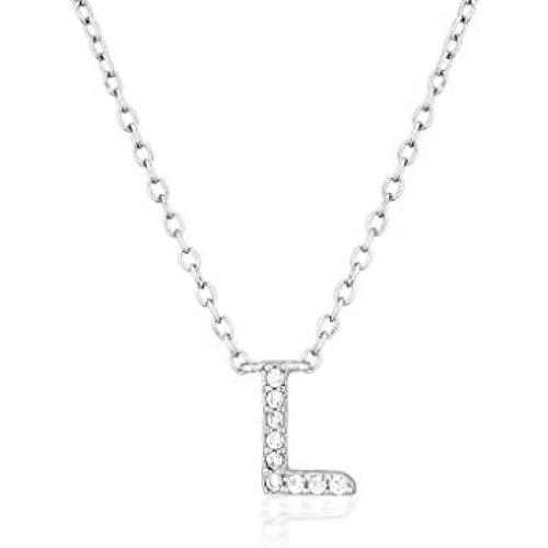 KRENQUE 14K Silver Plated Cubic Zirconia Initial Necklace|Dainty Letter Pendant Necklaces for Women