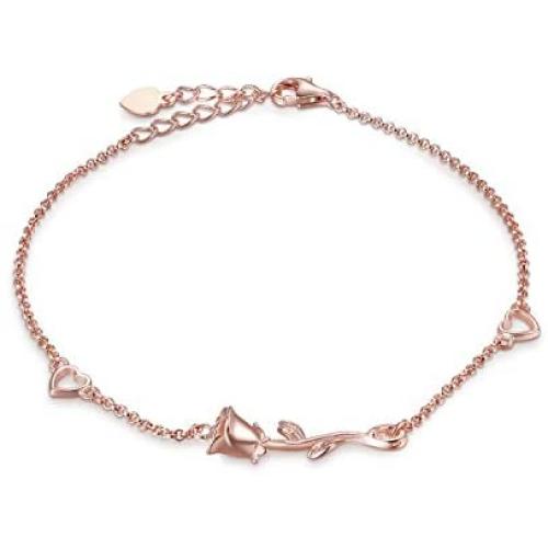 oGoodsunj Cute Rose Flower Necklace Bracelet Ankle - 925 Sterling Silver Fashion Jewelry for Women Girls Gifts Birthday Mothers Day