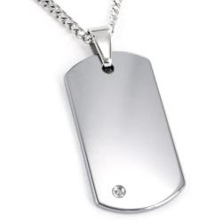 | Crucible Tungsten Carbide Diamond Dog Tag Pendant Curb Chain Necklace - 24''