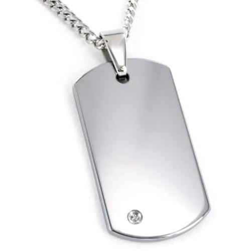 | Crucible Tungsten Carbide Diamond Dog Tag Pendant Curb Chain Necklace - 24''