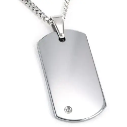 | Crucible Tungsten Carbide Diamond Dog Tag Pendant Curb Chain Necklace - 24'' | Crucible Tungsten Carbide Diamond Dog Tag Pendant Curb Chain Necklace - 24''