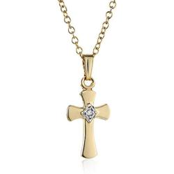 Childrens 14k Gold-Filled Petite Diamond Cross Pendant Necklace, 15''