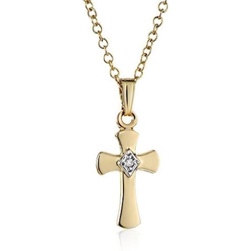 Childrens 14k Gold-Filled Petite Diamond Cross Pendant Necklace, 15''