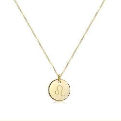 Befettly Constellation Necklace Pendant 14K Gold-Plated Hammered Round Disc Engraved Zodiac Sign Pendant 16.5’’ Adjustable Dainty Necklace