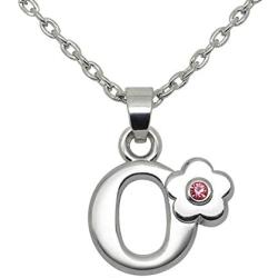 Ztuo Womens Girls Initial Script Name Pink Zircon Flower Necklace 26 Letters Alphabet A-Z Platinum Plated