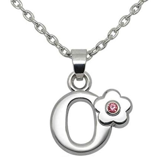 Ztuo Womens Girls Initial Script Name Pink Zircon Flower Necklace 26 Letters Alphabet A-Z Platinum Plated