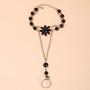 Chicque Boho Hand Chain Gold Rhinestone Finger Ring Black Flower Hand Bracelet Hand Jewelry for Women and Girls