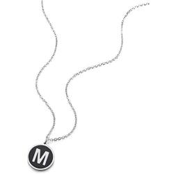 COOLSTEELANDBEYOND Womens Mens Steel Silver Black Name Initial Alphabet Letter A to Z Circle Pendant Necklace, 18 inch Chain