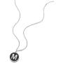 COOLSTEELANDBEYOND Womens Mens Steel Silver Black Name Initial Alphabet Letter A to Z Circle Pendant Necklace, 18 inch Chain