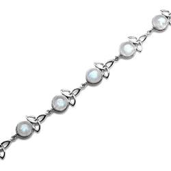 Silvershake Natural Moonstone 925 Sterling Silver Triquetra Celtic Knot 7 to 8.5 Inch Adjustable Bracelet