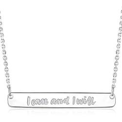 Dream & Believe Necklace - 925 Sterling Silver Bar Necklace Engraved I Can and I Will Christmas Day Jewelry Birthday Gift for Girls and Women