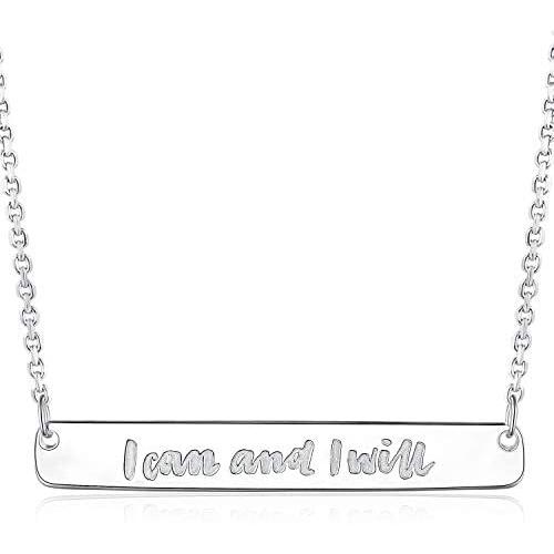 Dream & Believe Necklace - 925 Sterling Silver Bar Necklace Engraved I Can and I Will Christmas Day Jewelry Birthday Gift for Girls and Women