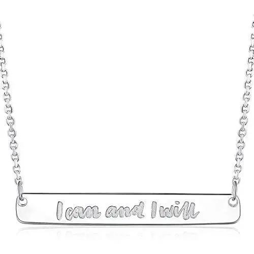Dream & Believe Necklace - 925 Sterling Silver Bar Necklace Engraved I Can and I Will Christmas Day Jewelry Birthday Gift for Girls and Women