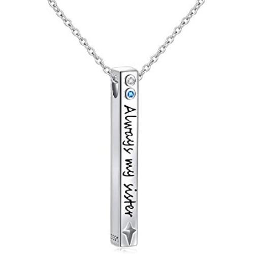 YinShan 925 Sterling Silver Bar Necklace, Inspirational Jewelry Birthday Gifts for Sister Mother Daughter Women Friends