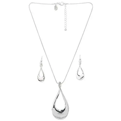 Madison Tyler Classic Collection Silver Plated 18'' Teardrop Necklace and Earring Set