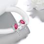 Aurora Tears Rose Flower Necklace/Earrings Sets Women Red Ruby-Stone Tulip July Birthstone Jewelry Sets Crystal Girls Dating Pendant/Studs Sets DS0064R