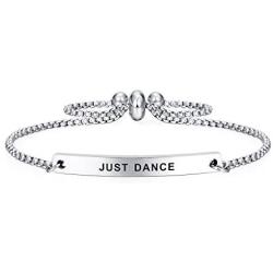 Dainty Cuff Bracelet - Just Dance - Meaningful Engraved Adjustable Bangle Bracelet - Encouragement Gift for Her