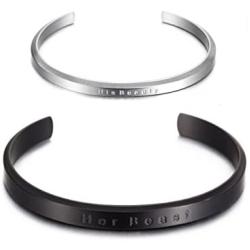 WISTIC His and Hers Couple Bracelet Stainless Steel Adjustable Cuff Bracelet for Women Men