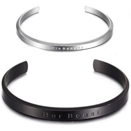 WISTIC His and Hers Couple Bracelet Stainless Steel Adjustable Cuff Bracelet for Women Men