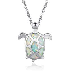 FANCIME October Birthstone 925 Sterling Silver Sea Turtle Necklace/Stud Earrings Created Blue/White Fire Opal Pendant Fine Jewelry for Women