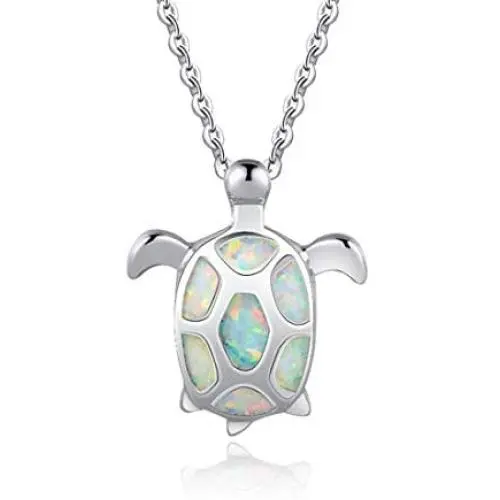 FANCIME October Birthstone 925 Sterling Silver Sea Turtle Necklace/Stud Earrings Created Blue/White Fire Opal Pendant Fine Jewelry for Women FANCIME October Birthstone 925 Sterling Silver Sea Turtle Necklace/Stud Earrings Created Blue/White Fire Opal Pendant Fine Jewelry for Women