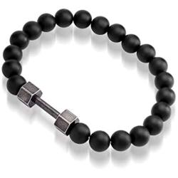 555Jewelry Stainless Steel Stretch Barbell Gym Anxiety Beaded Bracelet for Men & Women